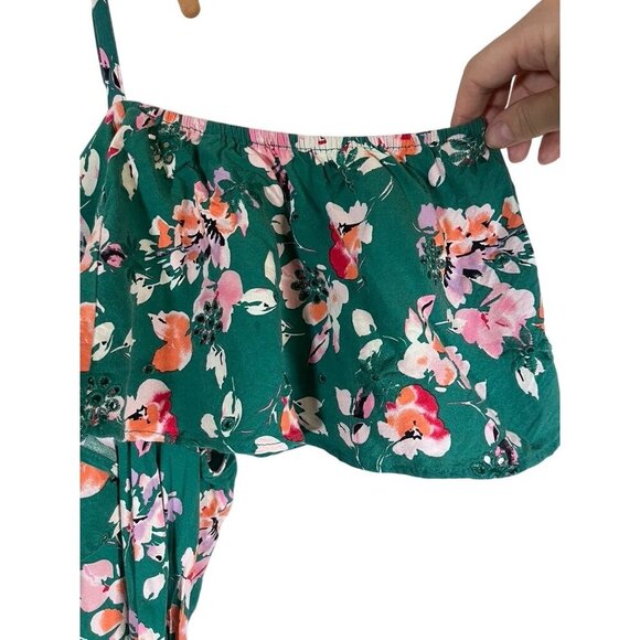 Torrid Floral Cold Shoulder Tank 5X Green Tropical Coastal Classic Chic Preppy - Picture 3 of 11